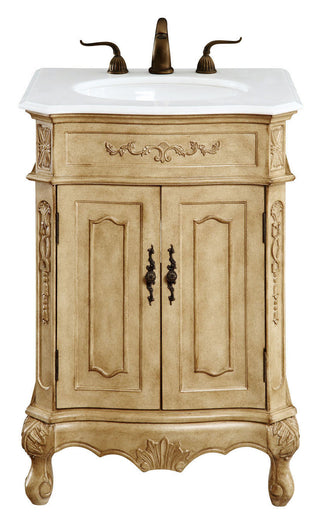 24 inch Single Bathroom vanity in Antique Beige with ivory white engineered marble