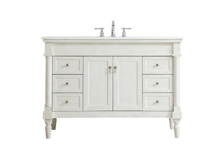 48 inch Single Bathroom vanity in Antique White with ivory white engineered marble