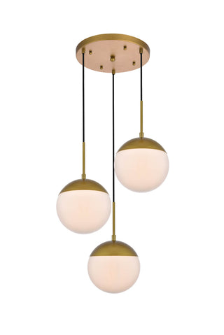 Eclipse 3 Lights Brass Pendant With Frosted White Glass