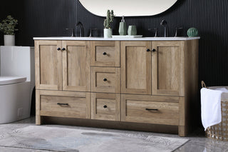 60 Inch Double Bathroom Vanity In Natural Oak