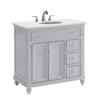 36 inch Single Bathroom vanity in Light Grey with ivory white engineered marble