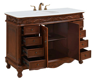 48 inch Single Bathroom vanity in Teak Color with ivory white engineered marble