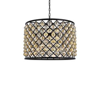 Madison 8 light Matte Black Chandelier Golden Teak (Smoky) Royal Cut Crystal