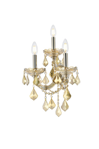 Maria Theresa 3 light Golden Teak Wall Sconce Golden Teak (Smoky) Royal Cut Crystal