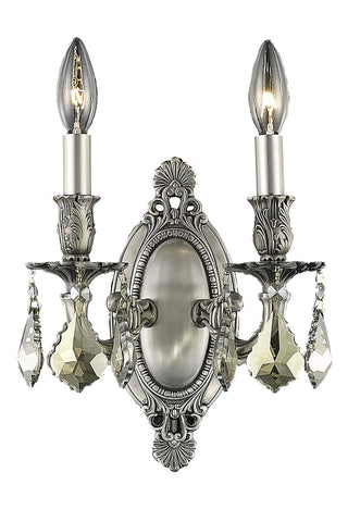 Rosalia 2 light Pewter Wall Sconce Golden Teak (Smoky) Royal Cut Crystal