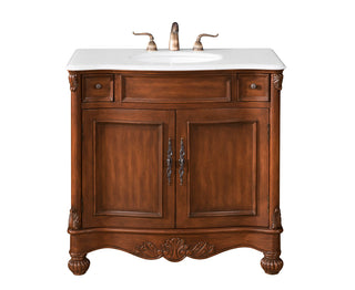 36 inch Single Bathroom vanity in brown with ivory white engineered marble