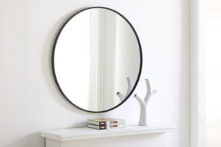 Metal frame Round Mirror 32 inch Black finish