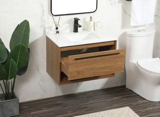 30 inch Single bathroom vanity in walnut brown with backsplash