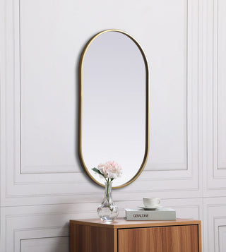 Metal Frame Oval Mirror 20x36 Inch in Brass