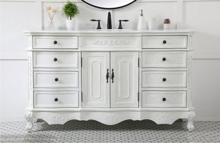 60 inch Single Bathroom vanity in antique white with ivory white engineered marble