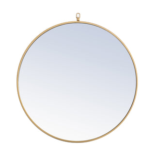 Metal frame Round Mirror with decorative hook 28 inch Brass finish