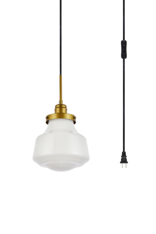 Lyle 1 light Brass and frosted white glass plug in pendant