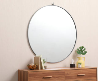 Metal frame round mirror with decorative hook 45 inch in Grey