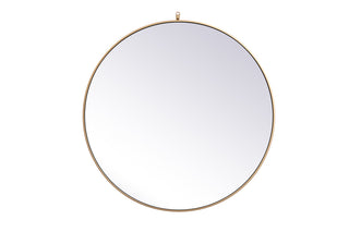 Metal frame round mirror with decorative hook 39 inch in Brass