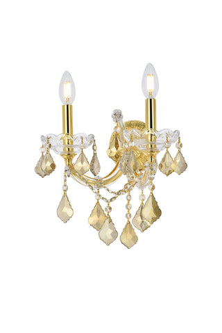 Maria Theresa 2 light Gold Wall Sconce Golden Teak (Smoky) Royal Cut Crystal