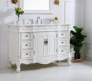 48 inch Single Bathroom vanity in antique white with ivory white engineered marble