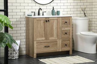 36 inch Single bathroom vanity in natural oak with backsplash