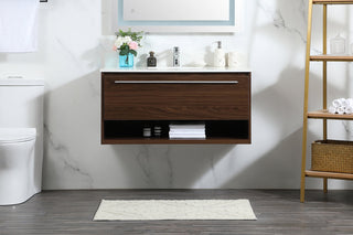 40 inch Single bathroom vanity in walnut with backsplash