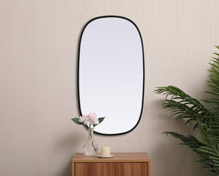 Metal Frame Oval Mirror 20x36 Inch in Black