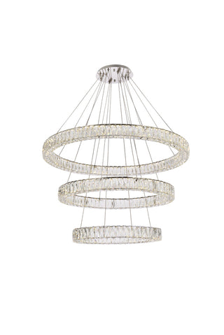 Monroe 41 inch LED triple ring chandelier in chrome