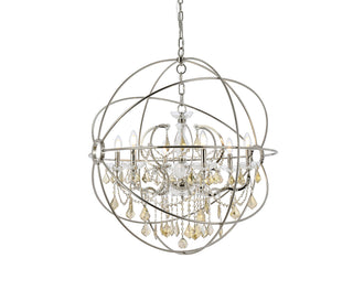 Geneva 6 light polished nickel Chandelier Golden Teak (Smoky) Royal Cut crystal