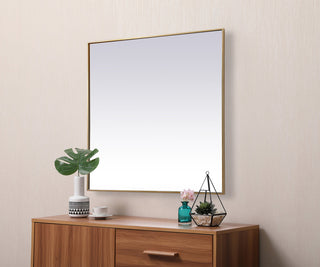 Metal Frame Square Mirror 42 inch in Brass