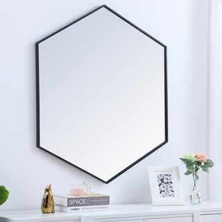 Metal frame hexagon mirror 41 inch in Black