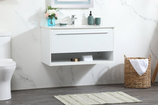 36 inch Single bathroom vanity in white with backsplash