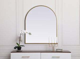 Metal Frame Arch Mirror 30x36 Inch in Brass