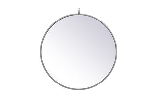 Metal frame round mirror with decorative hook 24 inch Grey