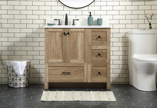 36 inch Single bathroom vanity in natural oak with backsplash