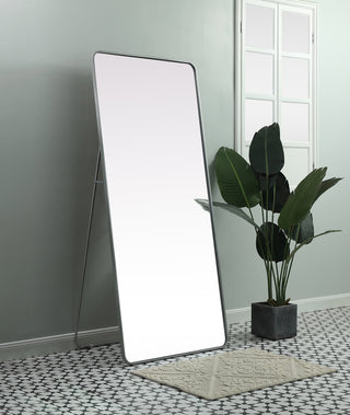 Soft Corner Metal Rectangle Full Length Mirror 32x72 Inch in Silver