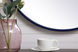 Metal frame round mirror with decorative hook 21 inch in Blue