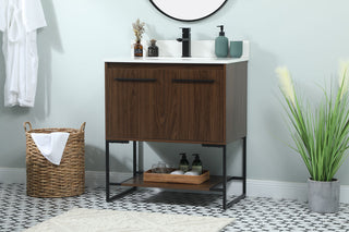 30 inch Single bathroom vanity in walnut with backsplash