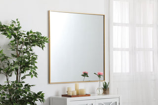 Metal frame square mirror 36 inch in Brass