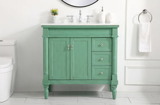 36 inch Single Bathroom vanity in vintage mint with ivory white engineered marble