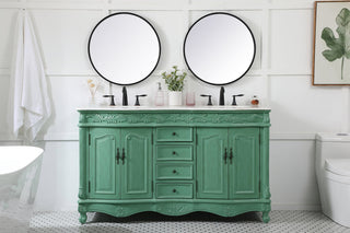 60 inch double Bathroom vanity in vintage mint with ivory white engineered marble