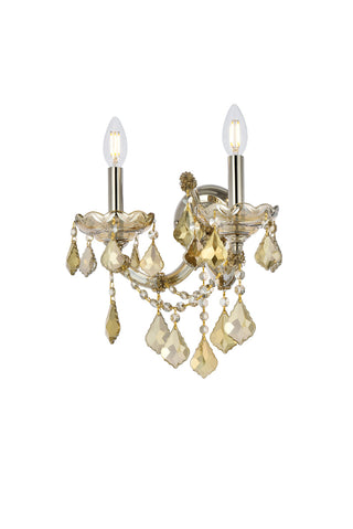 Maria Theresa 2 light Golden Teak Wall Sconce Golden Teak (Smoky) Royal Cut Crystal