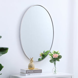 Metal frame oval mirror 34 inch in silver