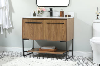 40 inch Single bathroom vanity in walnut brown with backsplash