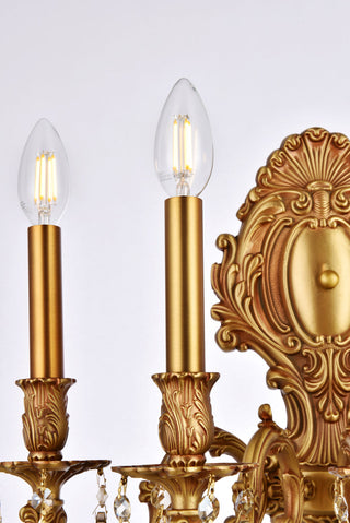 Monarch 5 light French Gold Wall Sconce Golden Teak (Smoky) Royal Cut Crystal