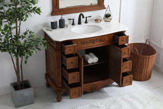 42 inch Single Bathroom vanity in Teak with ivory white engineered marble