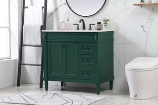 36 inch Single bathroom vanity in green with backsplash