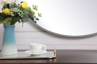 Metal frame round mirror with decorative hook 39 inch in Grey