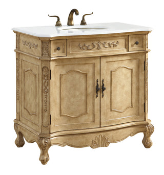 36 inch Single Bathroom vanity in Antique Beige with ivory white engineered marble