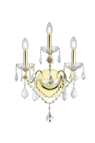 St. Francis 3 light Gold Wall Sconce Clear Royal Cut Crystal