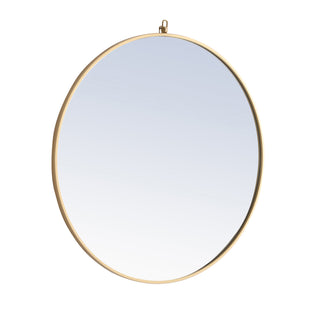 Metal frame Round Mirror with decorative hook 32 inch Brass finish