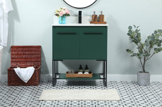 30 inch Single bathroom vanity in green with backsplash