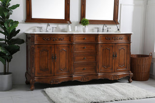 72 inch Double Bathroom vanity in Teak with ivory white engineered marble