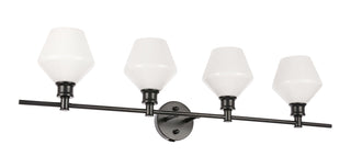 Gene 4 light Black and Frosted white glass Wall sconce